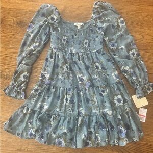 Floral Blue babydoll Von Maur dress navy purple holiday xsmall Junior party NWT